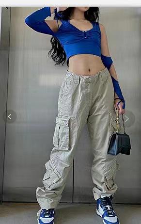 Women's clothing ins Street style American style multi-pocket belt leisure cargo pant