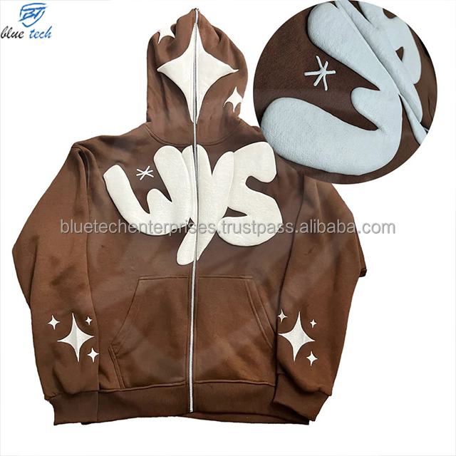 manufacturers for customs clothes cropped hoodie oversized Streetwear 500 gsm 480 gsm baggy cotton foam Puff printing hoodie