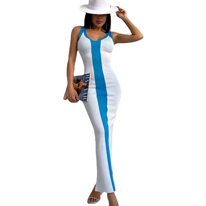 Wholesale Fashion sexy Sleeveless Stitching Color Oversize Women Clothing Skinny Slip Dress