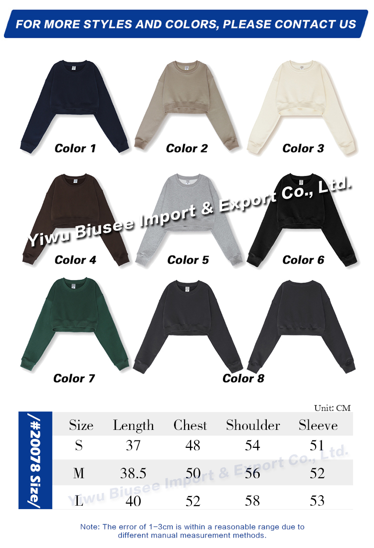 Cropped Crew Neck Long Sleeve Thick Sweatshirt For Women Cotton Set Custom With Printed Logos Women's Clothing