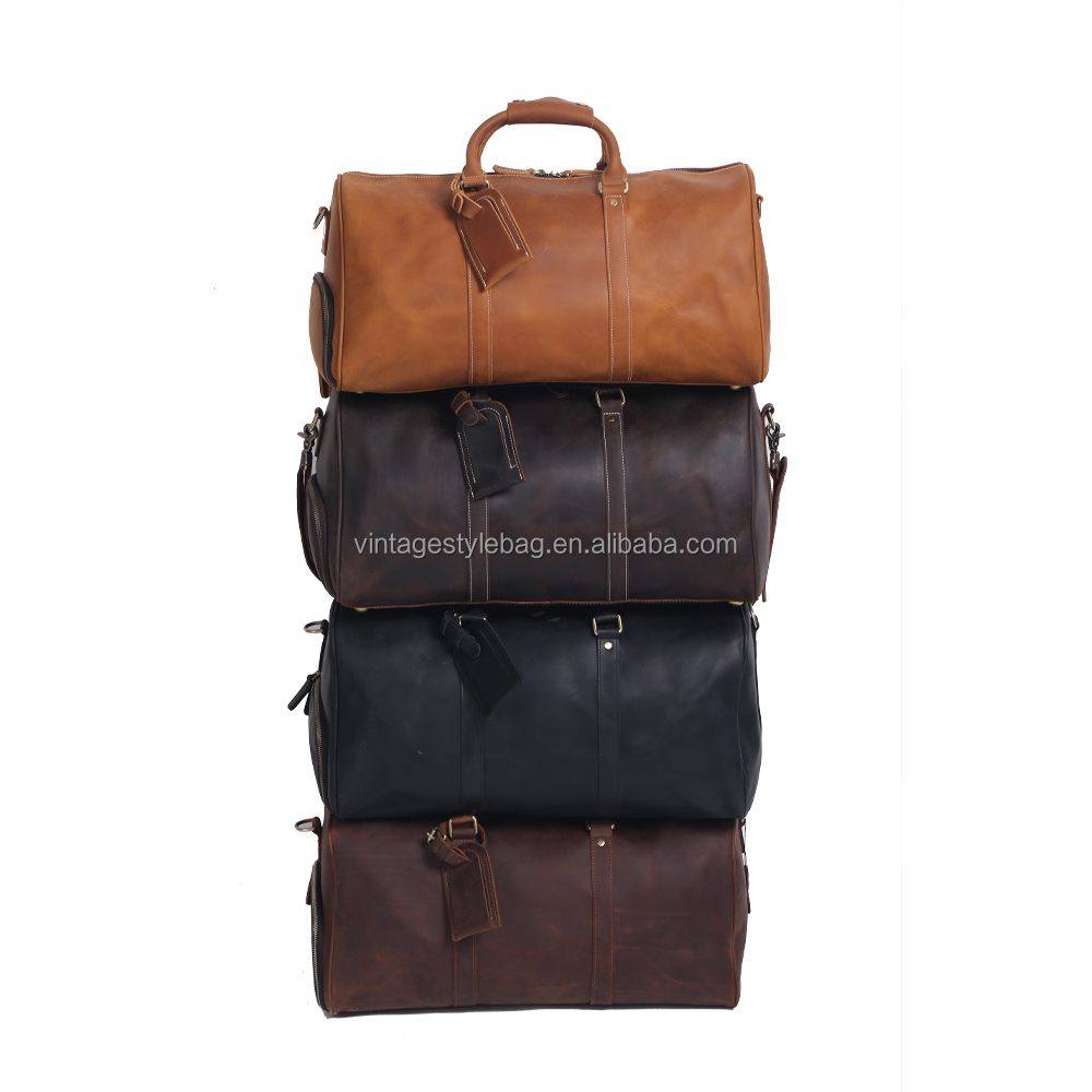Handmade Custom Logo Leather Duffle Bags Men's Carry on Overnight Weekend Sports Gym Travel Bag Wholesale Leather Duffel Bag