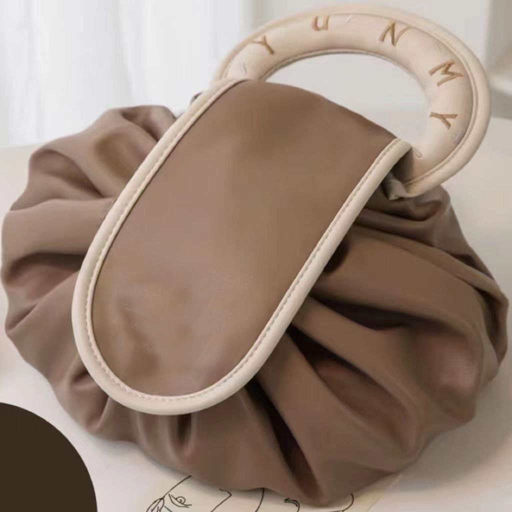 Custom makeup Lazy drawstring bag Portable waterproof flat makeup bag Organizer toiletry bag with zipper