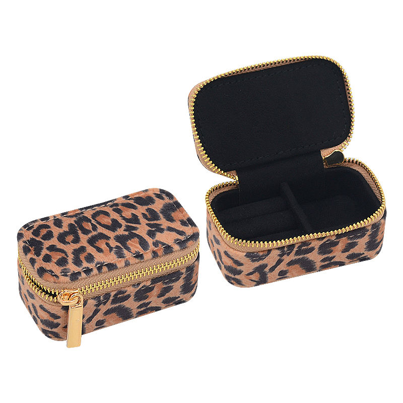 Spot Goods Leopard Print Jewellery Accessories Box Travel Storage Small Round Luxury Velvet Jewelry Boxes