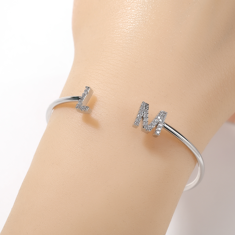 Bracelets Women Mini Letter Customize Simple Design Personalized Fashion Jewelry CZ Diamond Bracelet Bangle Hip Hop Jewelry