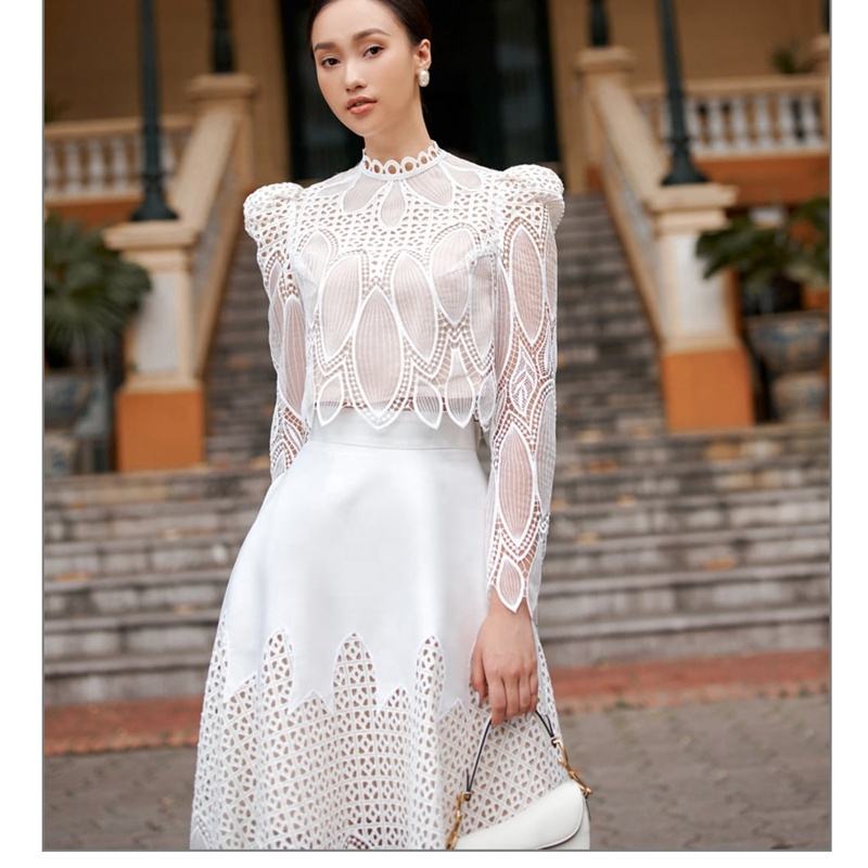 2024 Banquet Dress Skirt Autumn New Design Sense Long Sleeve White Lace Temperament Dress Women's Clothing Factory Wholesale
