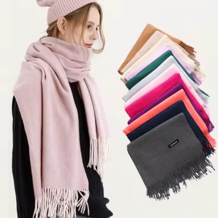 Fashion Lady Warm Long Pure Color Shawl Imitation Cashmere Winter Scarf Womens