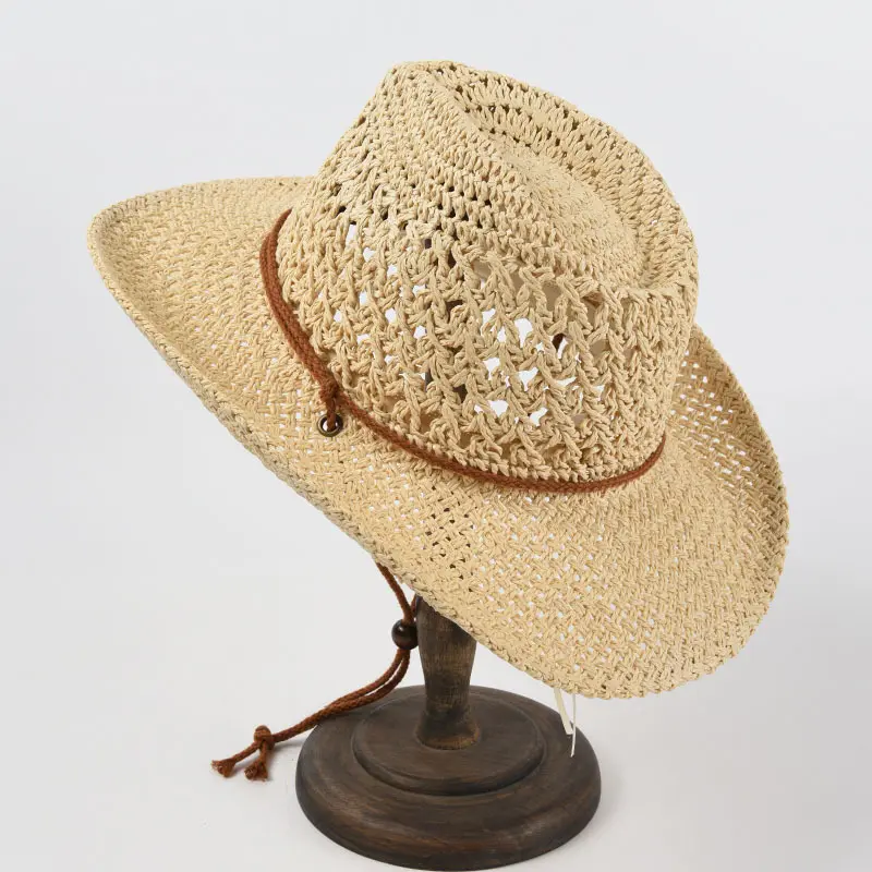 Wholesale lady boater Sun hat Flat top straw beach hat round summer sun panama hat women bohemian