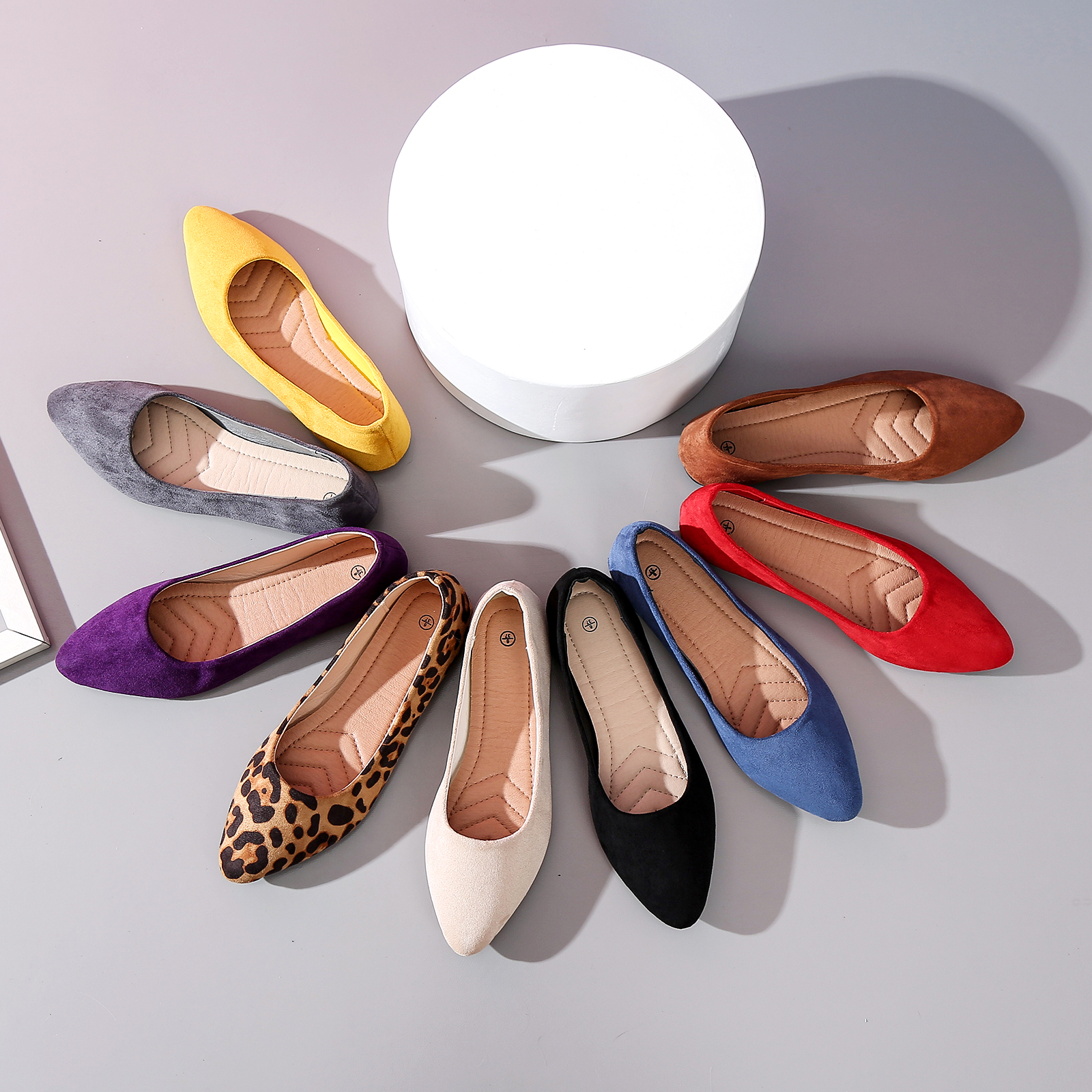 Custom Factory Design single leopard suede pointed women's shoes flat shoes female for women ladies new style