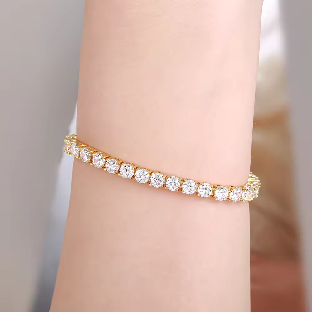 Custom 925 Silver Brass 5A Cubic Zirconia 4MM Tennis Bracelet Chain Copper Bracelets for Women for Girls