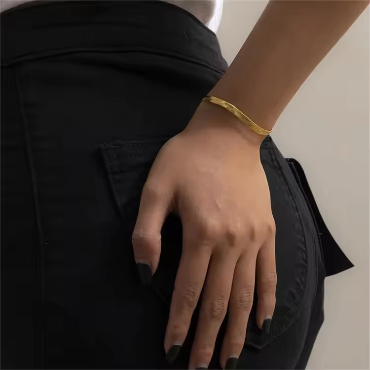 Minimalist Gold Plated Stainless Steel Geometric 5mm Herringbone Snake Chain Bracelets for Women
