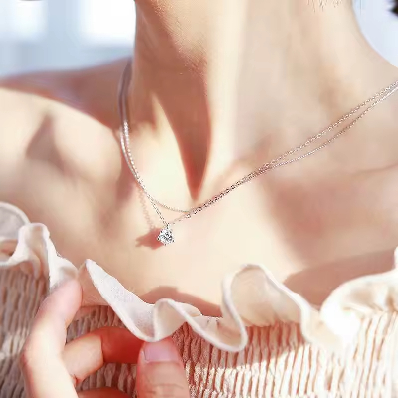 Wholesale New Fashion Jewelry Chain 925 Silver Double Zircon Necklace for Women